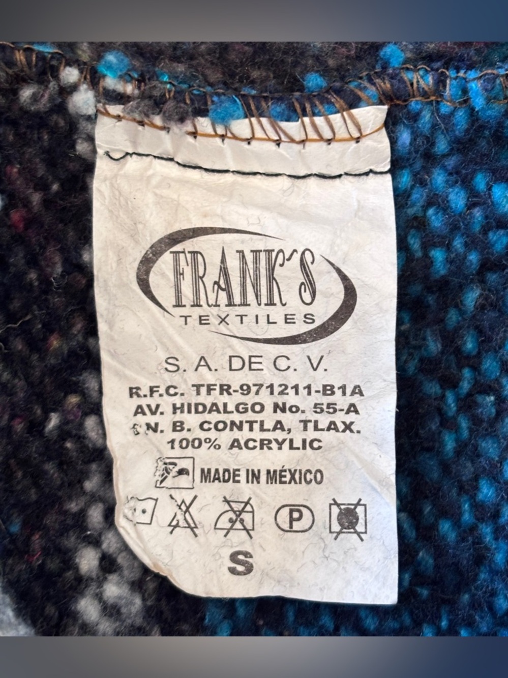 Authentic Men's Baja Hoodie - Teal & Gray Stripes from Mexico. Size Small, Relax - Picture 4 of 4